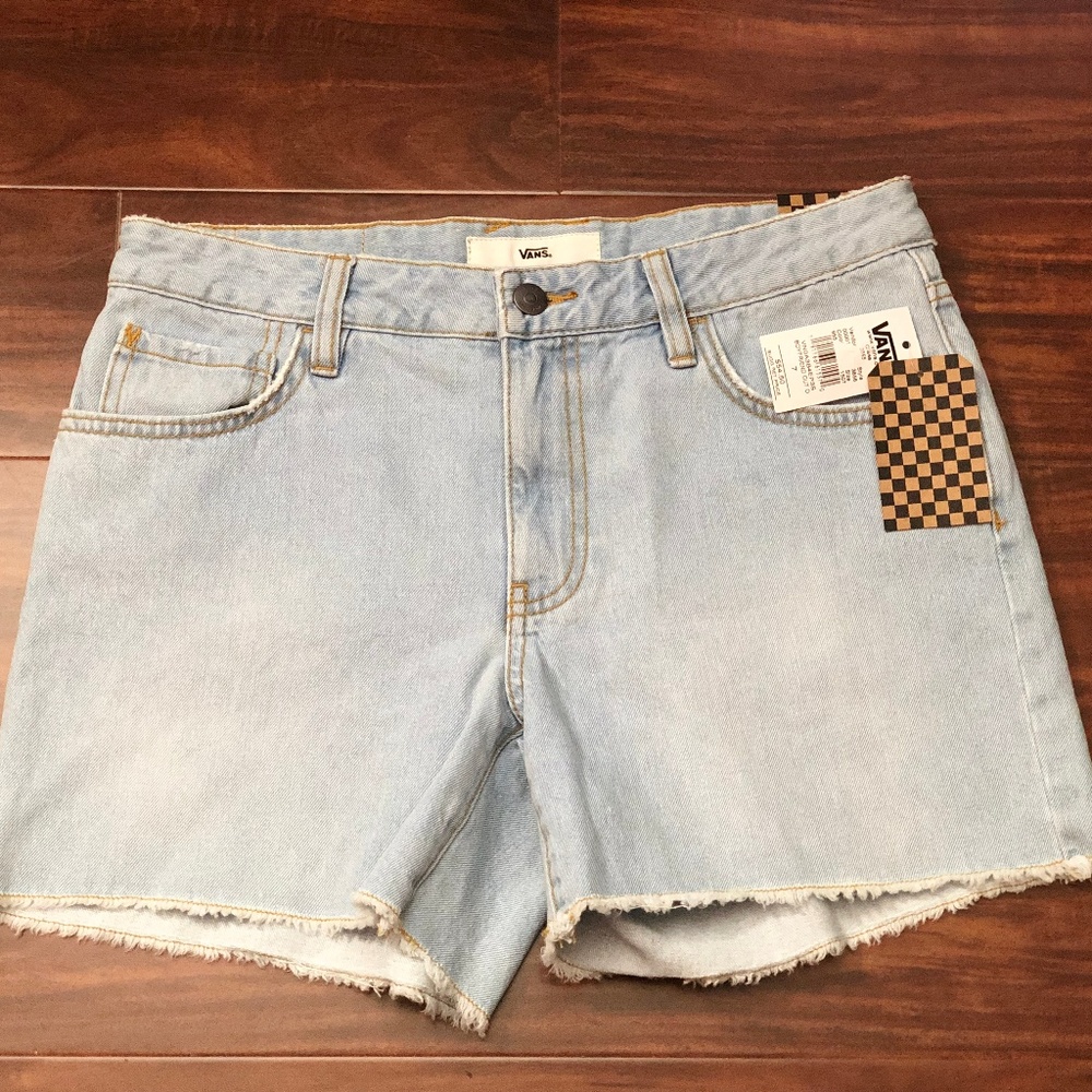 VANS Boyfriend Fit Raw Hem Light Wash Shorts
